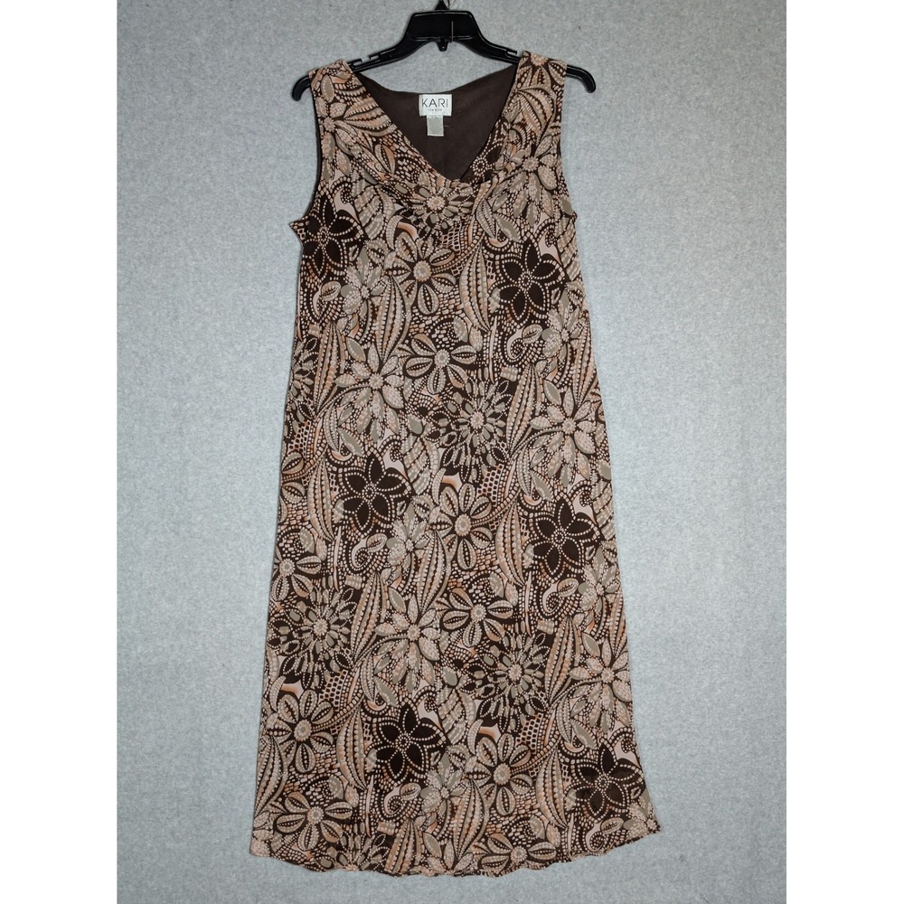 Kari New York Midi Dress Womens 18 Brown Floral Earthy Sleeveless Boho Cowl Neck